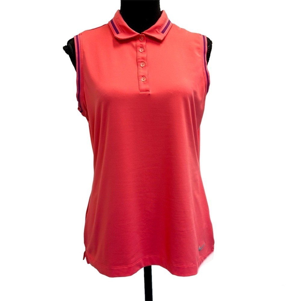 Nike golf tour performance dri-fit pink purple trim sleeveless polo shirt M NWOT